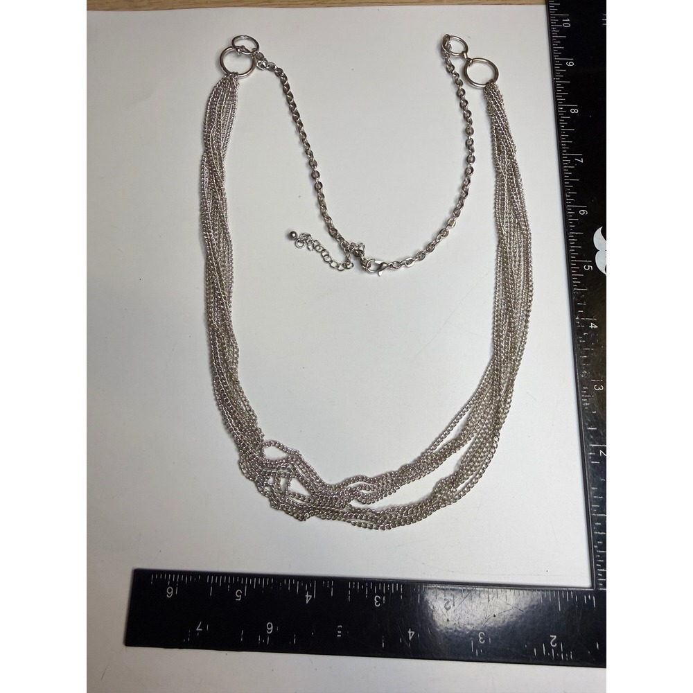 Multi Strand Silver Tone Layered Chain Necklace Adjustable Draped Statement